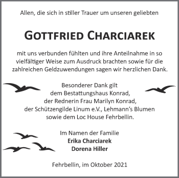 Traueranzeige von Gottfried Charciarek von Märkische Oderzeitung