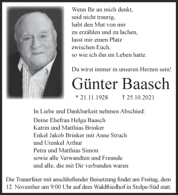 Traueranzeige von Günter Baasch von Märkische Oderzeitung