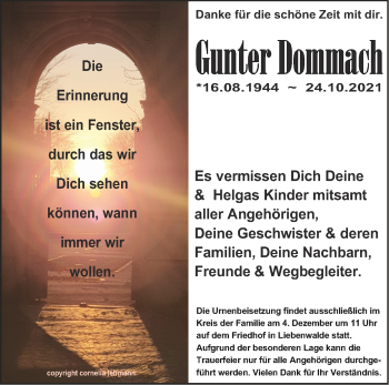 Traueranzeige von Gunter Dommach von Märkische Oderzeitung