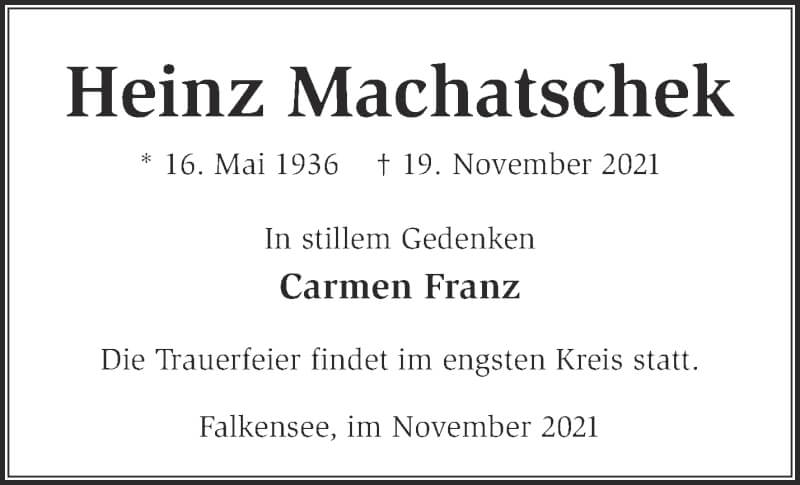 Traueranzeige für Heinz Machatschek vom 28.11.2021 aus Märkische Oderzeitung