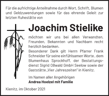 Traueranzeige von Joachim Stielike von Märkische Oderzeitung