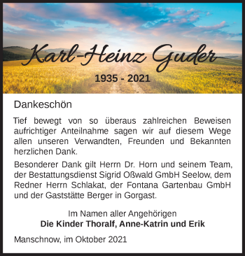 Traueranzeige von Karl-Heinz Guder von Märkische Oderzeitung