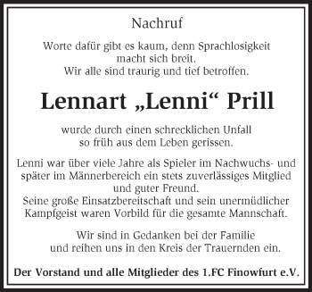 Traueranzeige von Lennart Prill von Märkische Oderzeitung