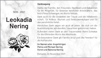 Traueranzeige von Leokadia Nering von Märkische Oderzeitung