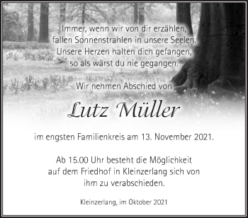 Traueranzeige von Lutz Müller von Märkische Oderzeitung