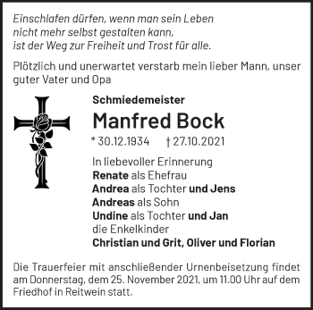 Traueranzeige von Manfred Bock von Märkische Oderzeitung