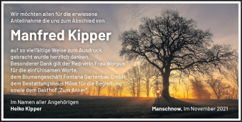 Traueranzeige von Manfred Kipper von Märkische Oderzeitung