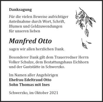 Traueranzeige von Manfred Otto von Märkische Oderzeitung