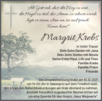 Traueranzeige von Margrit Krebs von Märkische Oderzeitung