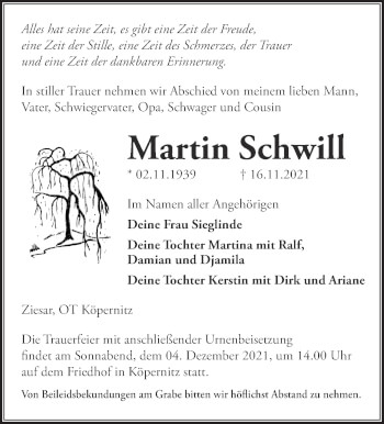 Traueranzeige von Martin Schwill von Märkische Oderzeitung