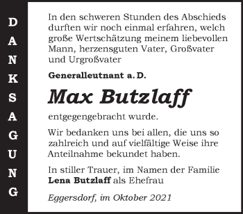 Traueranzeige von Max Butzlaff von Märkische Oderzeitung