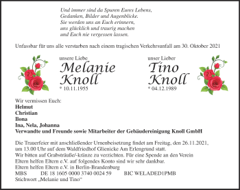 Traueranzeige von Melanie und Tino Knoll von Märkische Oderzeitung