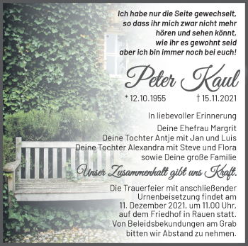 Traueranzeige von Peter Kaul von Märkische Oderzeitung