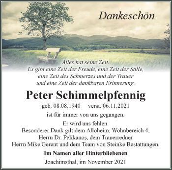 Traueranzeige von Peter Schimmelpfennig von Märkische Oderzeitung