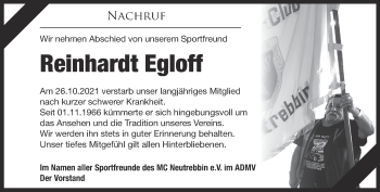 Traueranzeige von Reinhardt Egloff von Märkische Oderzeitung