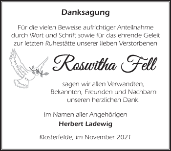 Traueranzeige von Roswitha Fell von Märkische Oderzeitung