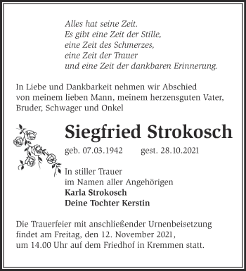 Traueranzeige von Siegfried Strokosch von Märkische Oderzeitung