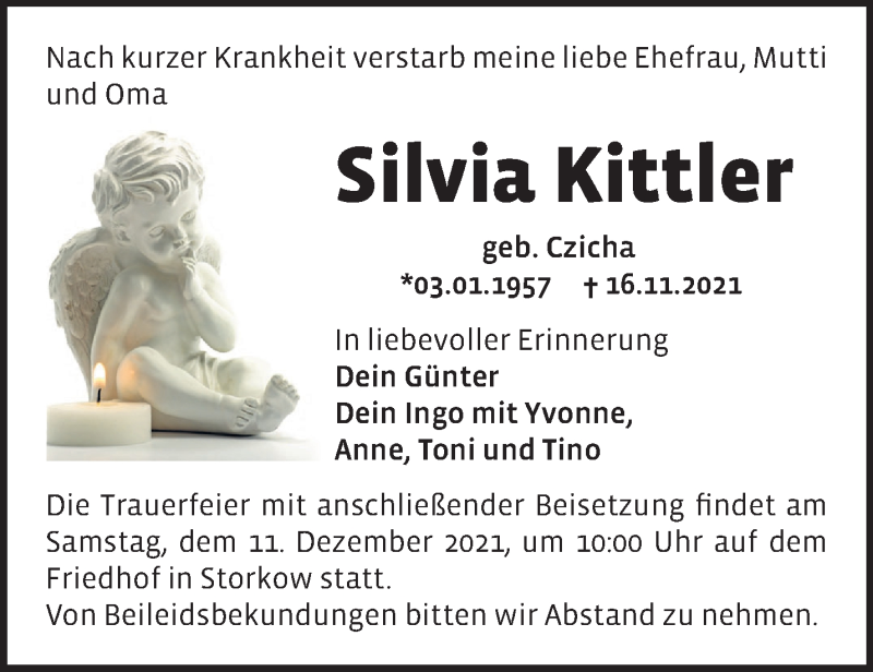  Traueranzeige für Silvia Kittler vom 27.11.2021 aus Märkische Oderzeitung