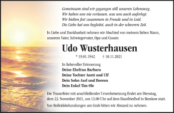 Traueranzeige von Udo Wusterhausen von Märkische Oderzeitung