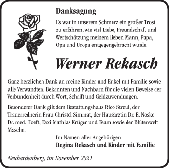 Traueranzeige von Werner Rekasch von Märkische Oderzeitung