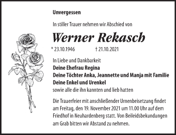 Traueranzeige von Werner Rekasch von Märkische Oderzeitung