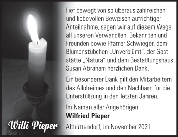 Traueranzeige von Willi Pieper von Märkische Oderzeitung