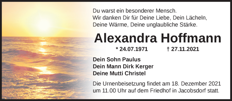  Traueranzeige für Alexandra Hoffmann vom 04.12.2021 aus Märkische Oderzeitung