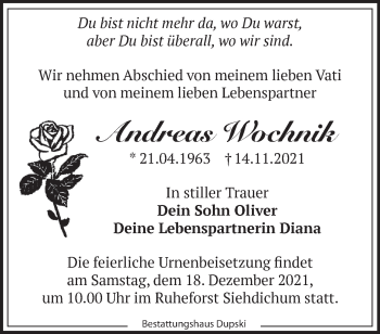 Traueranzeige von Andreas Wochnik von Märkische Oderzeitung