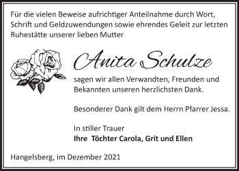 Traueranzeige von Anita Schulze von Märkische Oderzeitung