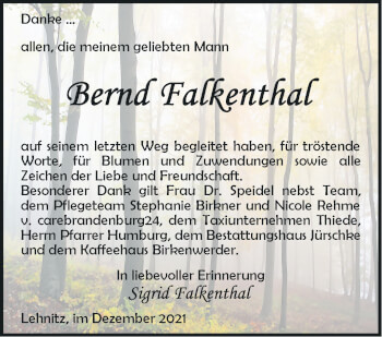 Traueranzeige von Bernd Falkenthal von Märkische Oderzeitung