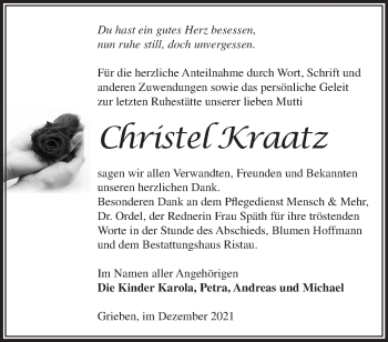 Traueranzeige von Christel Kraatz von Märkische Oderzeitung