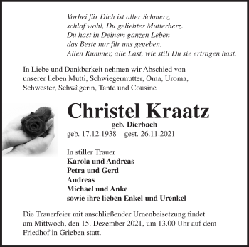 Traueranzeige von Christel Kraatz von Märkische Oderzeitung