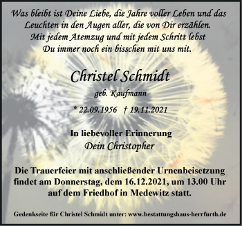 Traueranzeige von Christel Schmidt von Märkische Oderzeitung