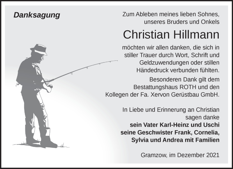  Traueranzeige für Christian Hillmann vom 30.12.2021 aus Märkische Oderzeitung
