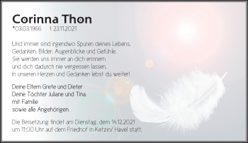 Traueranzeige von Corinna Thon von Märkische Oderzeitung