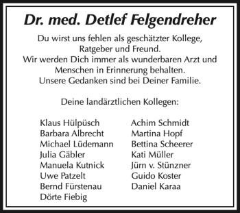 Traueranzeige von Detlef Felgendreher von Märkische Oderzeitung