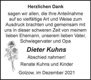 Traueranzeige von Dieter Kuhns von Märkische Oderzeitung