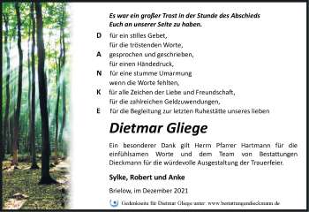 Traueranzeige von Dietmar Gliege von Märkische Oderzeitung