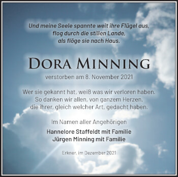 Traueranzeige von Dora Minning von Märkische Oderzeitung