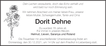 Traueranzeige von Dorit Dehne von Märkische Oderzeitung