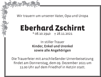 Traueranzeige von Eberhard Zschirnt von Märkische Oderzeitung