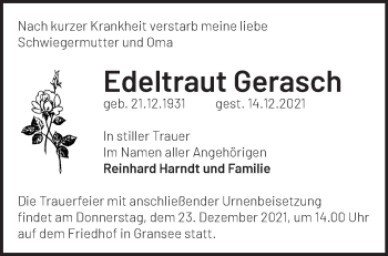 Traueranzeige von Edeltraut Gerasch von Märkische Oderzeitung