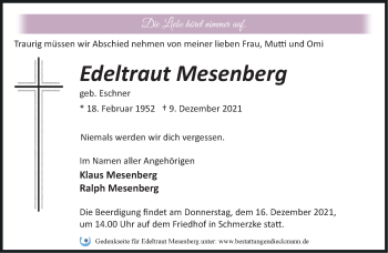 Traueranzeige von Edeltraut Mesenberg von Märkische Oderzeitung