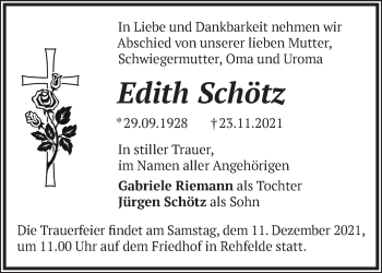 Traueranzeige von Edith Schötz von Märkische Oderzeitung