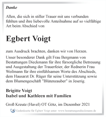 Traueranzeige von Egbert Voigt von Märkische Oderzeitung