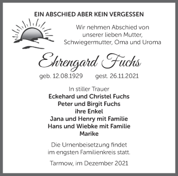 Traueranzeige von Ehrengard Fuchs von Märkische Oderzeitung