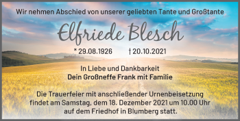 Traueranzeige von Elfriede Blesch von Märkische Oderzeitung