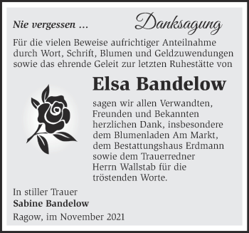 Traueranzeige von Elsa Bandelow von Märkische Oderzeitung