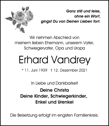 Traueranzeige von Erhard Vandrey von Märkische Oderzeitung