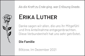 Traueranzeige von Erika Luther von Märkische Oderzeitung